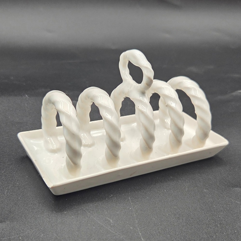 Vintage ICTC White Ceramic Toast Rack Made in England Twisted Loop Cottage Core